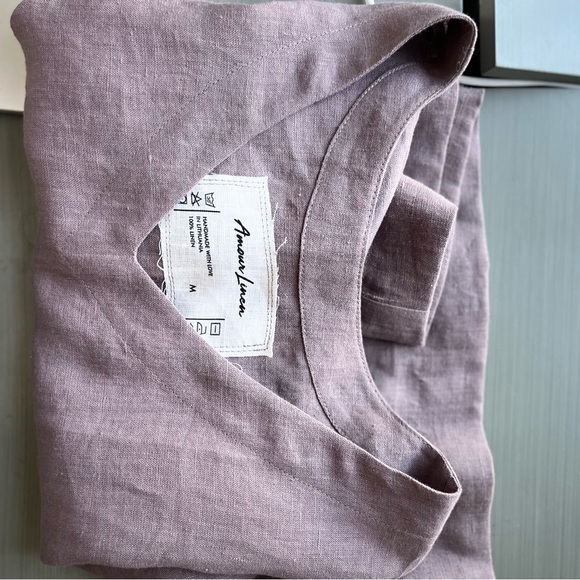 Amour Linen Short Sleeve Blouse Sz Medium Purple Cropped - Picture 5 of 6